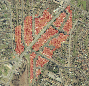 These red polygons were overlaid based on algebra performed to identify areas of interest.