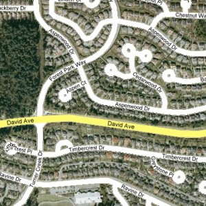 In this example, a GeoTIFF and PNG have been combined by copying cell values from the road image over to the background layer.