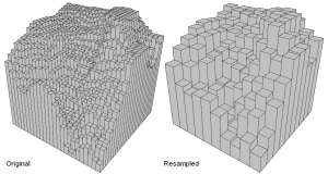 This is a visual representation of a 25x25 DEM that has been downsampled to 10x10.