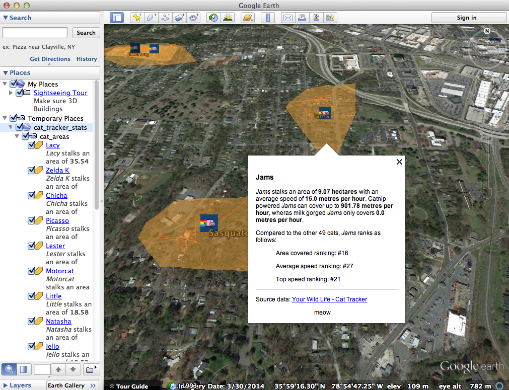 GPS Cat Tracking data when sent through an FME Workspace and output to KML