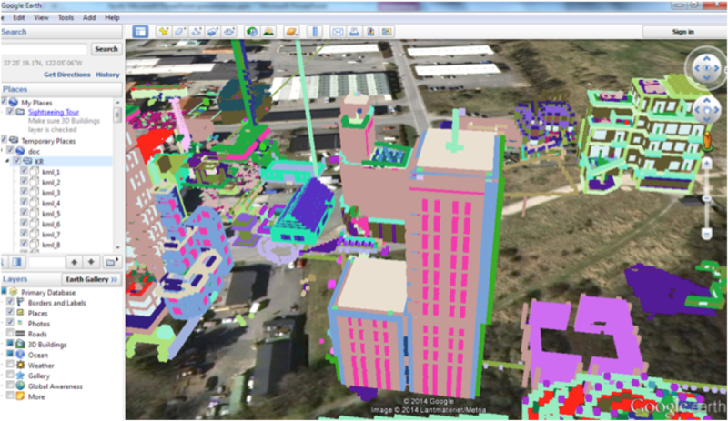 New structures in Minecraft were identified with the PointCloudMerger in FME, and then exported for viewing in Google Earth.